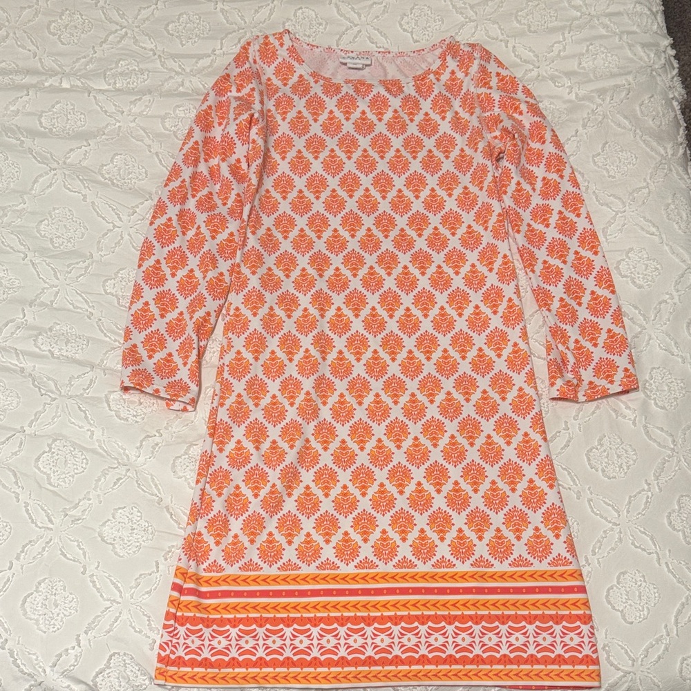 Cabana Life Orange and White Long Sleeve Dress